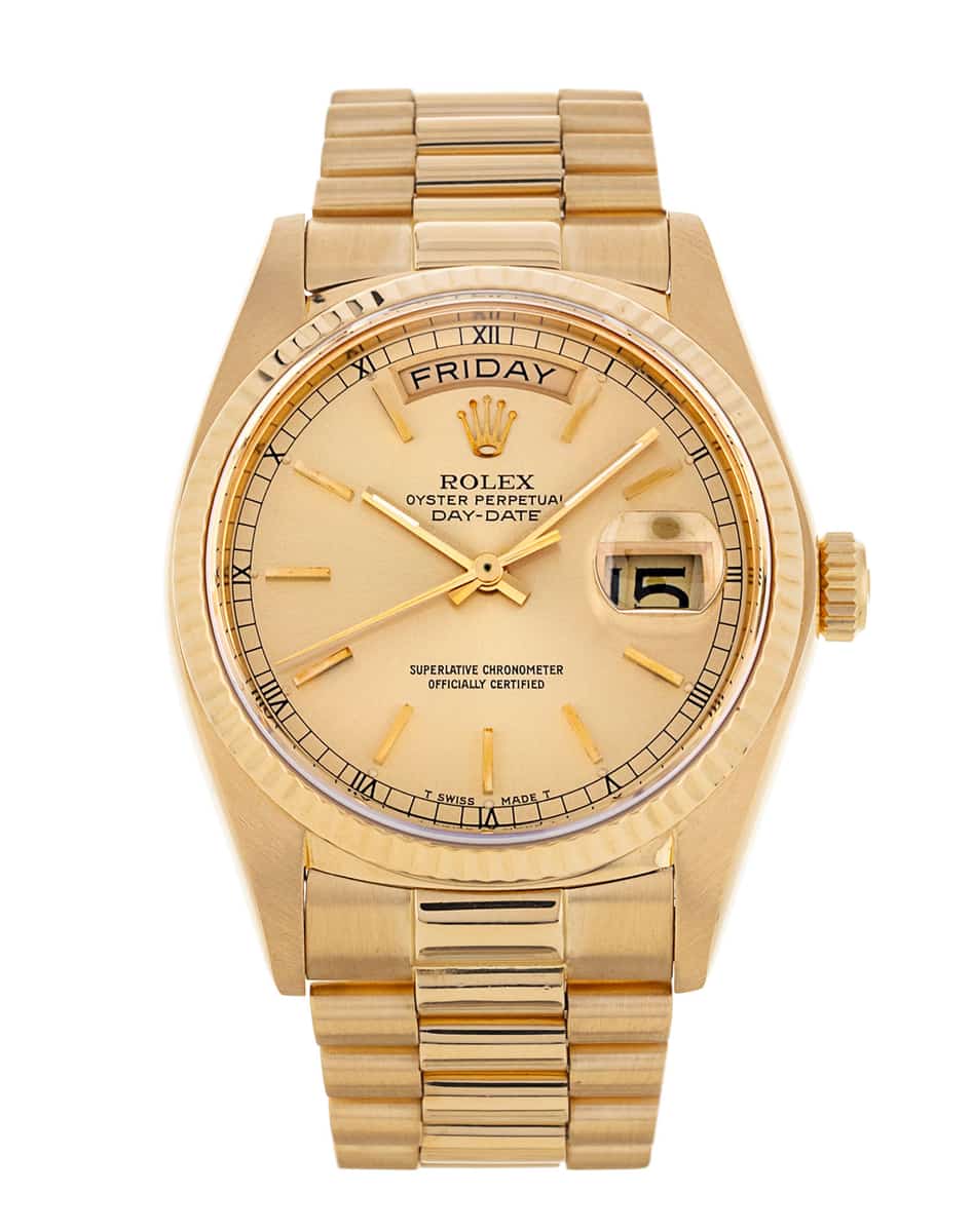 Rolex Day Date 18038 Champagne Baton Dial Bracelet Strap